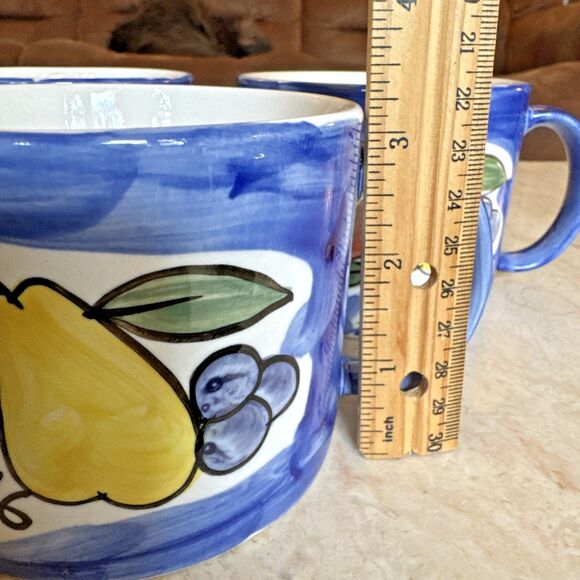 Tabletops Unlimited Misto Hand Painted Extra Large Set of 3 Mugs Fruit Motifs - Picture 6 of 7